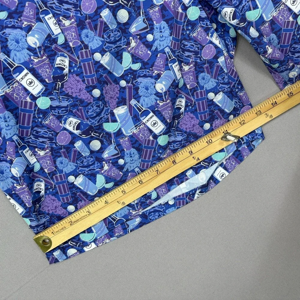 Peter Millar Seaside Performance Swim Trunks Mens XL AOP Purple Bottle Print EUC